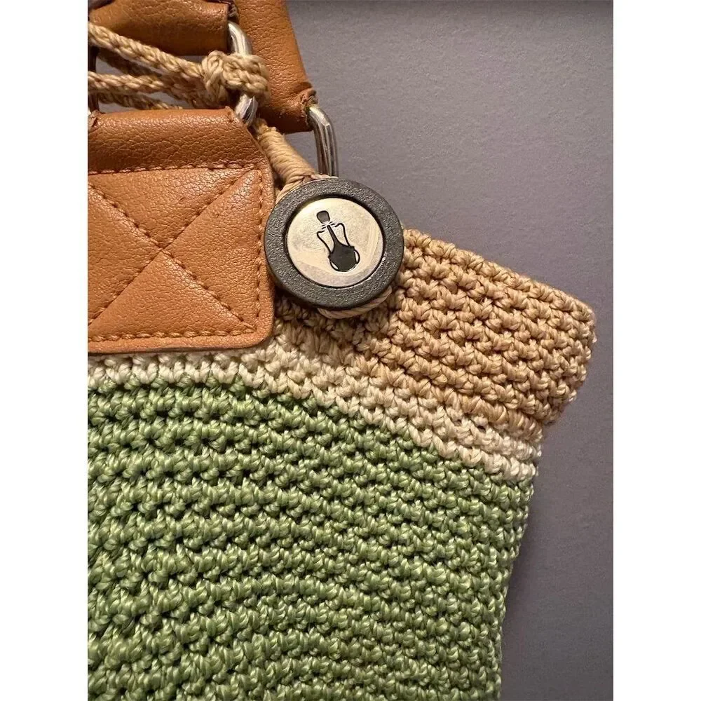 The Sak Women's Green Tan Crochet Shoulder Bag Tote - Picture 2 of 11